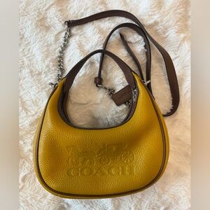 Coach Pebbled Leather Mustard & Brown Crossbody Hobo